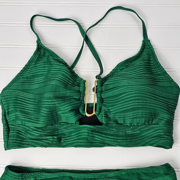 Women's Green Textured Cut Out Front High Waisted Bikini Set Size M NWOT - Picture 3 of 12